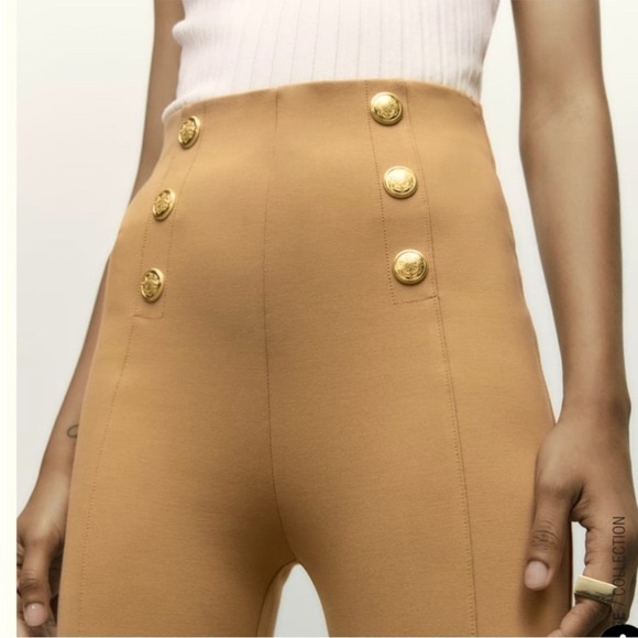Zara EUC High Rise Stretch Leggings With Gold Buttons Size XL - Picture 4 of 14